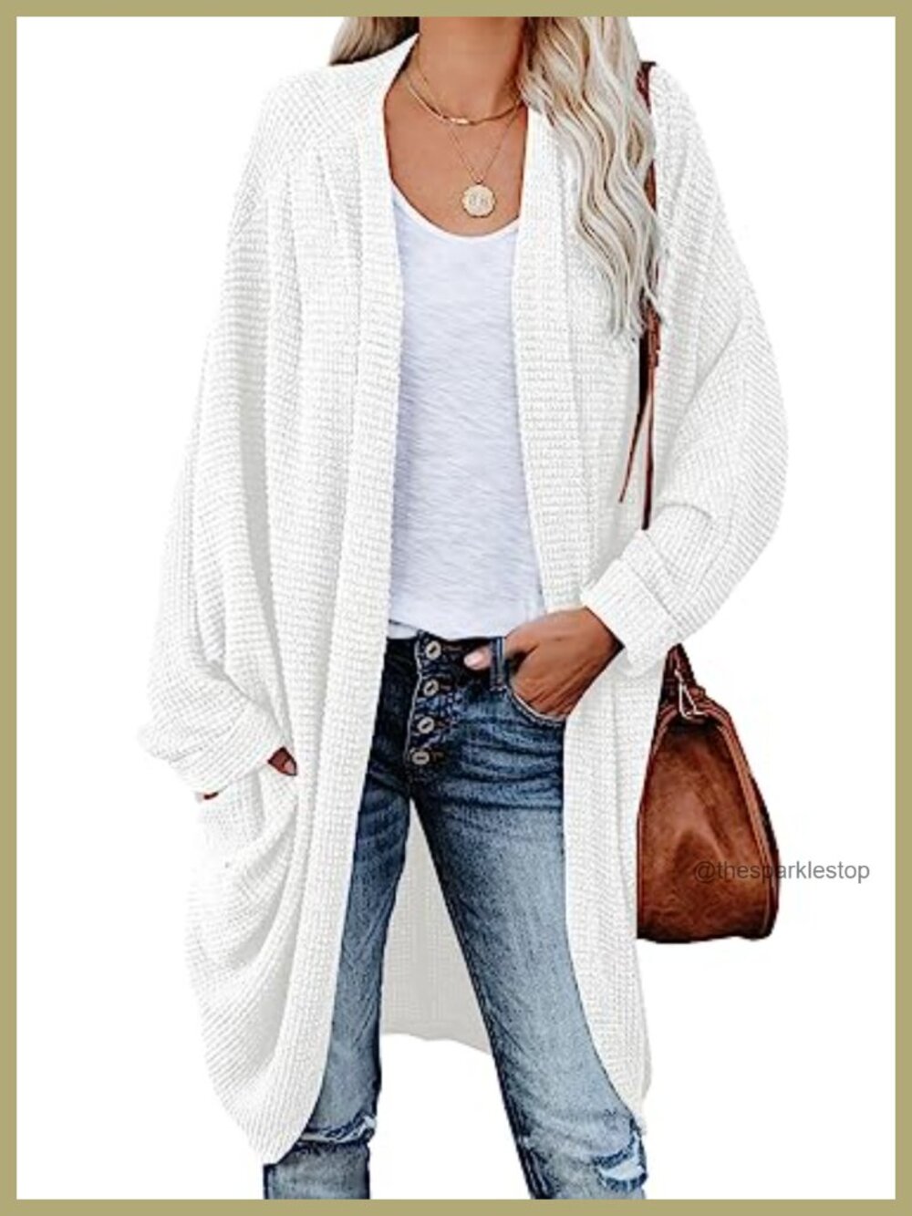 Chunky Waffle Cable Knit Cardigan Batwing Sleeve Oversized Sweater